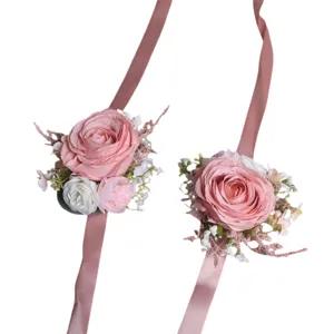 Corsage de flor de muñeca de rosa rosa romántica francesa para boda de novia
