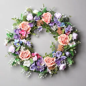Rosa Lila Rose Hortensie Kranz Künstliche Seidenblume Florale Girlande Für Hochzeit Heim Tür Wand Hängende Dekoration