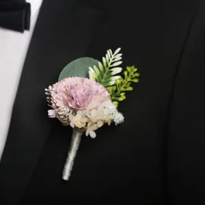 Elegant wedding groom boutonniere artificial flower suit lapel corsage party accessory