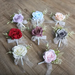 Artificial Rose Flower Corsage And Wrist Flower Set Simulation Pearl Wedding Prom Party Decor Floral Accessories