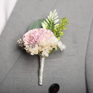 European wedding groom boutonniere pink artificial flower suit corsage decoration