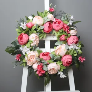 Ghirlanda di fiori di peonia artificiale per decorazione porta d'ingresso, appendiabiti da parete
