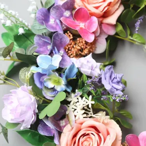 Rosa lila künstliche Rosen Hortensie Blumenkranz für Hochzeit Wand Tür Hängen Heimdekor