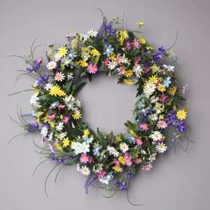 Spring Artificial Silk Flower Wreath Colorful Wildflower Daisy Garland For Front Door Wall Hanging Home Decor