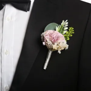 Wedding groom boutonniere artificial flower pink carnation suit corsage party accessory