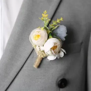 Wedding boutonniere artificial flower groom groomsman suit lapel pin floral accessory