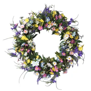 Colorful artificial wild daisy flower wreath spring home wall hanging door decor floral garland