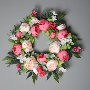 Ghirlanda di fiori artificiali peonia in seta per decorazione parete porta di casa