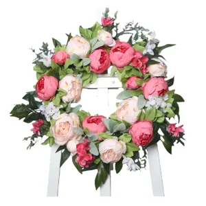 Bella ghirlanda di fiori di peonia artificiale per porta d'ingresso parete decorazione rosa
