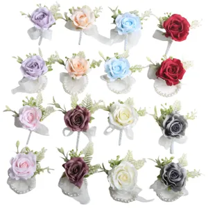 Artificial rose wrist flower corsage set for wedding prom graduation party decor.