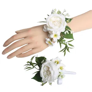 Corsage de poignet de mariage blanc fleur de demoiselle d'honneur bracelet de rose