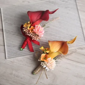 Artificial calla lily boutonniere wedding groom corsage handmade suit flower set 2pcs