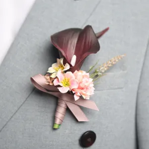 Elegant artificial calla lily boutonniere wedding corsage groom suit floral pin decoration