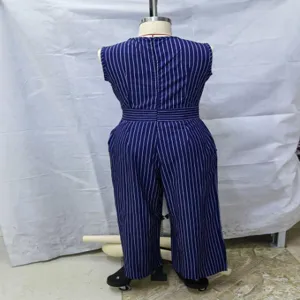 Monos largos sin mangas con rayas azul oscuro para mujer moda elegante y casual de verano