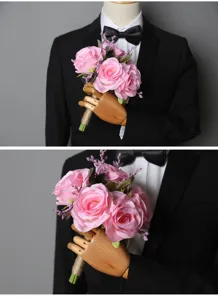 Künstlicher rosa Rosenstrauß für Hochzeit braut Hand halten, elegante Blumendeko.