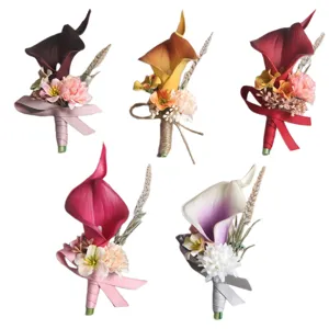 Artificial calla lily wedding boutonniere groom corsage handmade suit flower set main