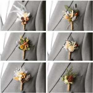 Handmade Dried Flower Boutonniere Natural Preserved Flower Corsage For Wedding Party Groom Suit Pin