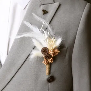 Handmade dried flower boutonniere wedding corsage for groom and party suit decoration.