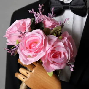 Künstlicher rosa Rosenstrauß künstliche Braut Hochzeitsblumenkomposition Hauptansicht