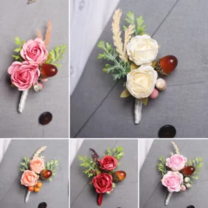 Wedding Boutonniere Artificial Rose Flower Groom Groomsmen Wedding Suit Corsage Pin