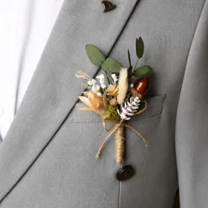 Dried flower boutonnière preserved botanical corsage wedding groom suit jacket lapel accessory