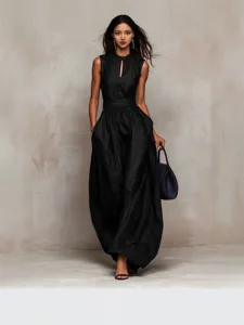 Elegante mono largo sin mangas de rayas diplomáticas para mujer, talle alto elegante.