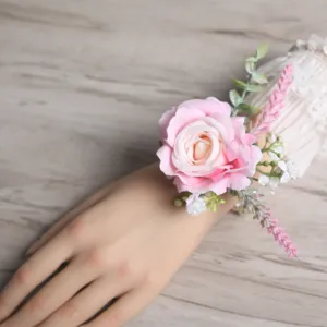 Rosa artificiale corsage da polso rosa per matrimonio sposa damigella festa decoro