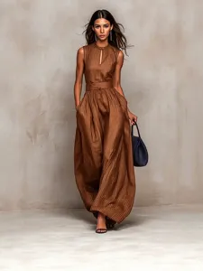 Elegante mono largo sin mangas con rayas para mujer, estilo chic y pierna ancha.