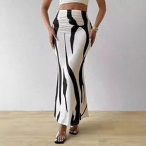 Hoge taille abstract zwart wit geprint lange maxi rok slim fit mode stijl dames rok