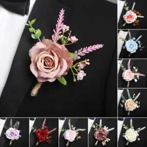 Europeo Romantico Rosa Boutonniere E Corsetto Da Polso Fiore Di Seta Artificiale Festa Di Matrimonio Sposo Accessori Da Abito