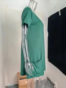 Groene korte mouw jurk vrouwen casual effen zakken mini jurken zomer dagelijkse mode outfit