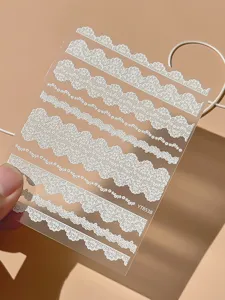 White lace nail art stickers ultra-thin embossed French gentle style fingernail decals details.