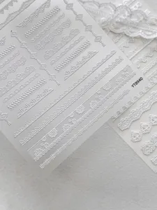 Pegatinas de uñas de encaje blanco en relieve, calcomanías DIY elegantes para decoración.