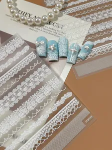 White lace nail art stickers ultra thin relief French style delicate decal for manicure design