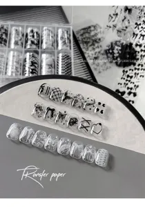 10-Grid Nail Transfer Foil Set Black White Bow Butterfly DIY Nail Art Stickers Decals