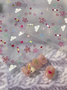 Pegatinas de uñas coloridas primavera verano flores y corazones nail art para manicura.