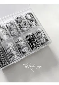 10-grid nail transfer paper set featuring floral and bow patterns for DIY nail art designs.