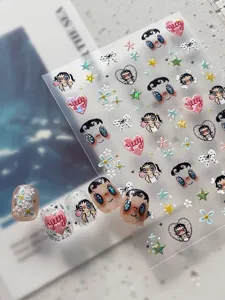 Pegatinas de uñas de muñeca de ojos grandes de dibujos animados lazo flor pegatinas de uñas 3D