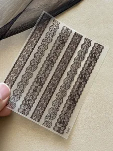 Lace butterfly nail art stickers, 3D relief hollow mesh floral stripe design for manicure.
