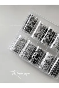 10-grid black and white nail art transfer foil set with bow and butterfly patterns DIY