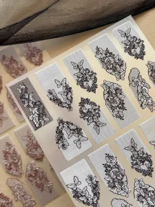 3D embossed lace butterfly nail stickers, hollow mesh floral nail art decals for women.
