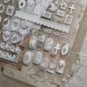 White lace cross nail art stickers vintage DIY French manicure decorative decals for salon