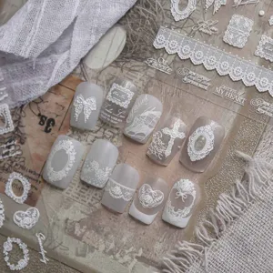 New lace cross nail art stickers vintage French English frame bow DIY manicure sticker