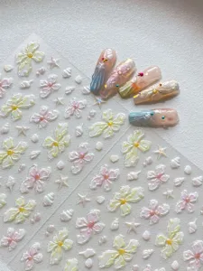 3D translucent pearl flower nail art stickers with seashell and starfish design for DIY manicures.