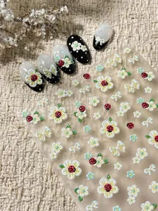 Pegatinas de uñas 3d flores de verano linda mariquita y lazo decoraciones de nail art.