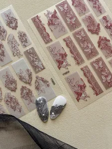 Lace butterfly nail stickers embossed mesh French hollow stripe nail art decoration sheet