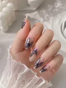 Holographic butterfly nail stickers with 3D relief four-pointed star designs for elegant manicure.