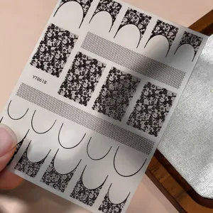 Vintage French lace rose nail art stickers classic black and white DIY manicure sheet