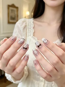 Cute cartoon puppy nail art stickers transparent design minimalist line art detail view