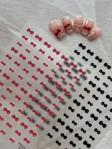 Lindos adhesivos de uñas con lazo 3D y set de uñas postizas, dulce manicura de dibujos.